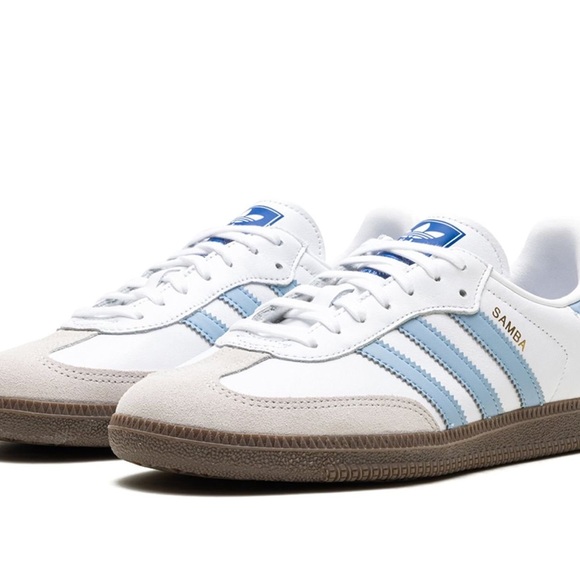 adidas Samba OG Big Kid 'White/Clear Sky/Blue/ Gum' GS 4.5Y-7Y Fit Women 6-8.5 - Picture 3 of 9